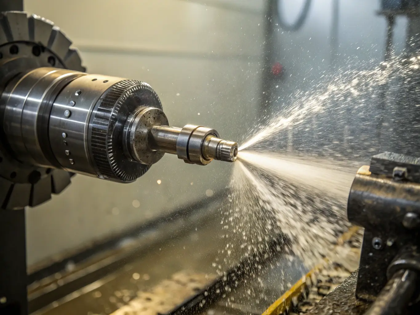 A high-pressure water jet nozzle effectively blasting away grime and buildup inside a metal pipe, showcasing the cleaning power.